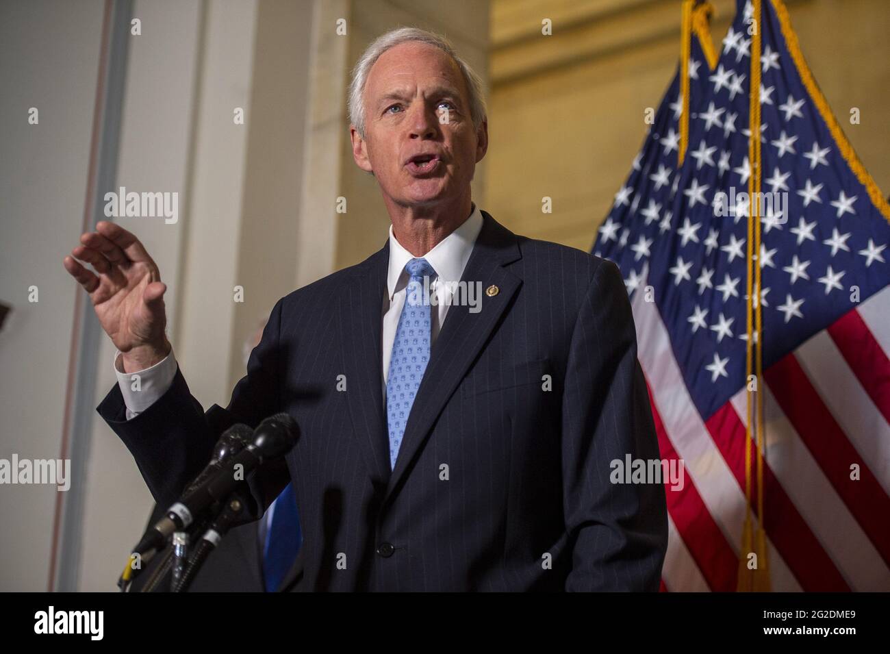 Washington, United States. 10th June, 2021. Senator Ron Johnson, R-WI, speaks during a news conference in the US Capitol in Washington, DC., on Wednesday, June 10, 2021. The conference, held by Senate republicans, discussed Big Tech and coronavirus censorship. Photo by Bonnie Cash/UPI. Credit: UPI/Alamy Live News Stock Photo