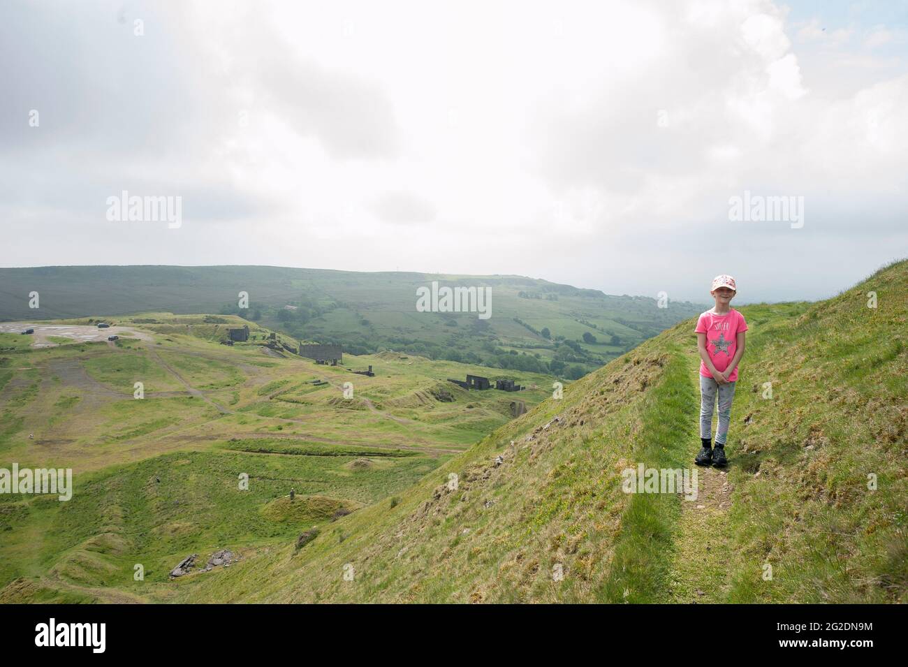A family adventure walking and exploring the countryside of Shropshire near Ludlow. Stock Photo