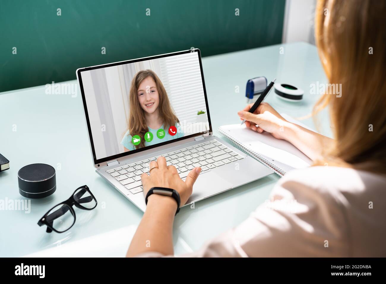 Teacher Online Meeting With Children. Teaching Class Stock Photo