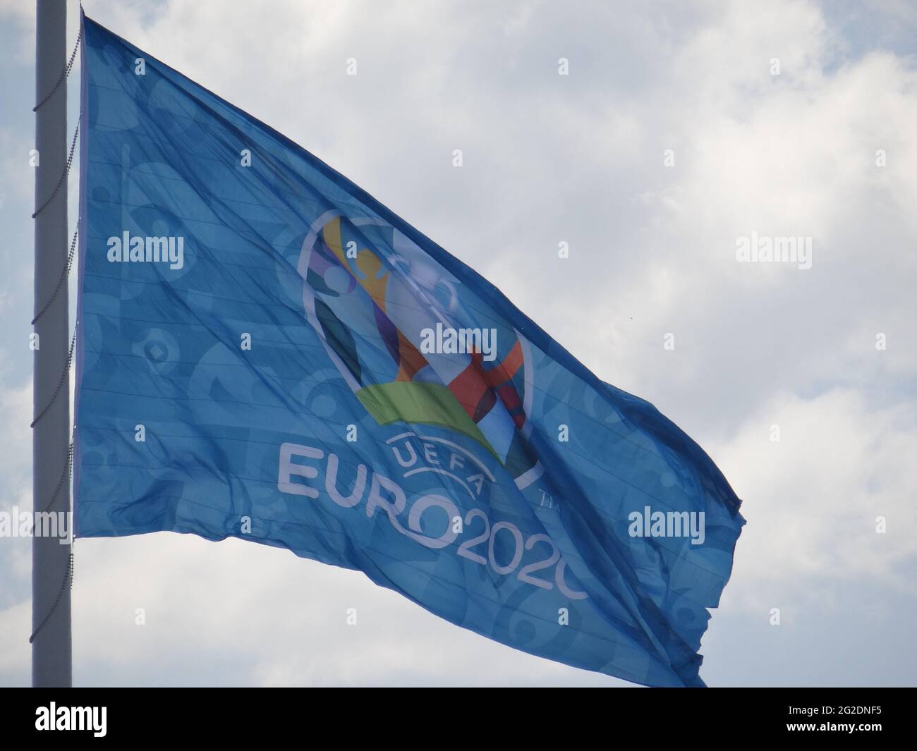 Exploding Flags Euros Football Giant flag UEFA EURO 2020 is set at Gazprom Arena in St Petersburg ...