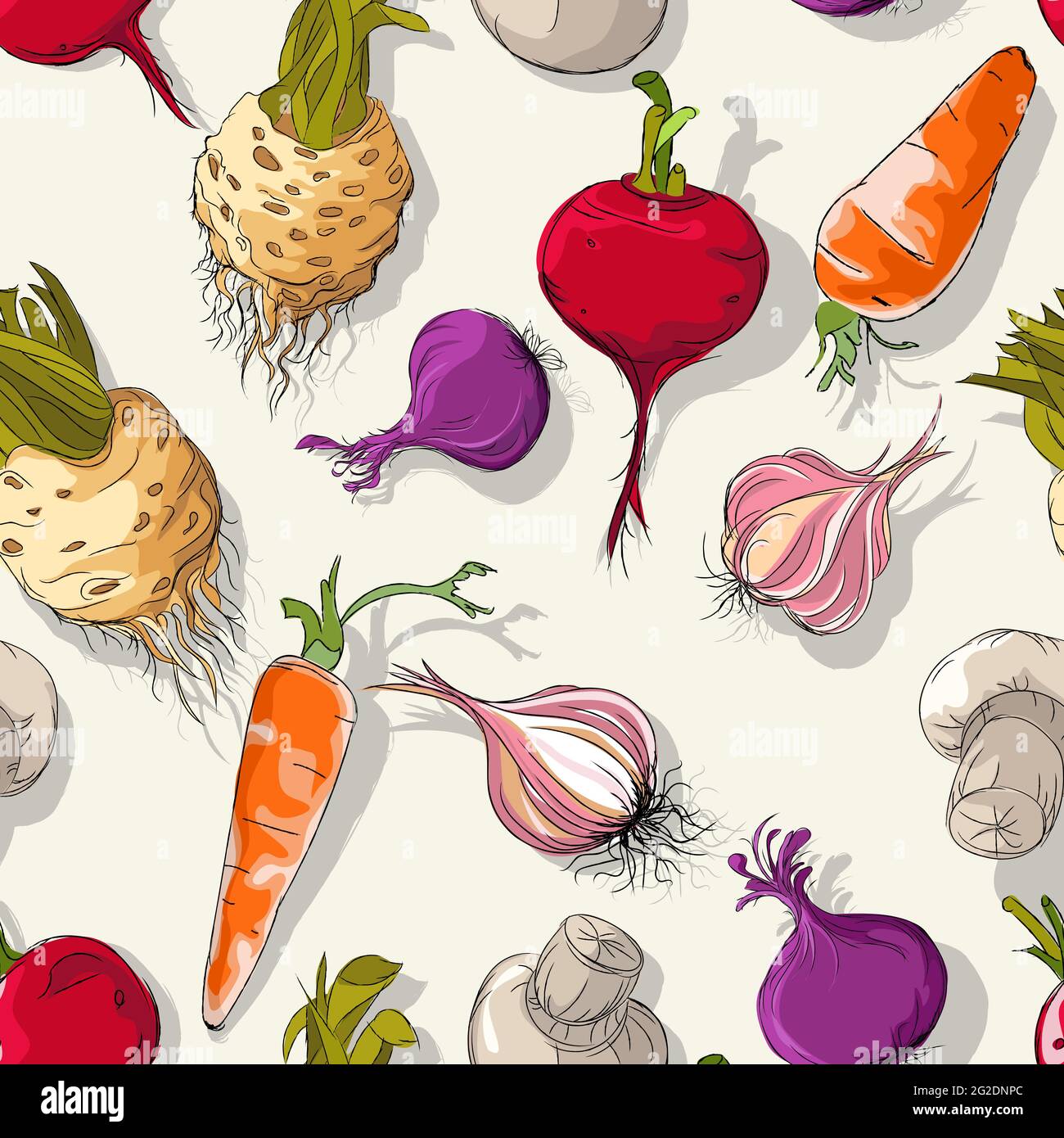 Vector seamless pattern background with vegetables, food menu template Stock Vector