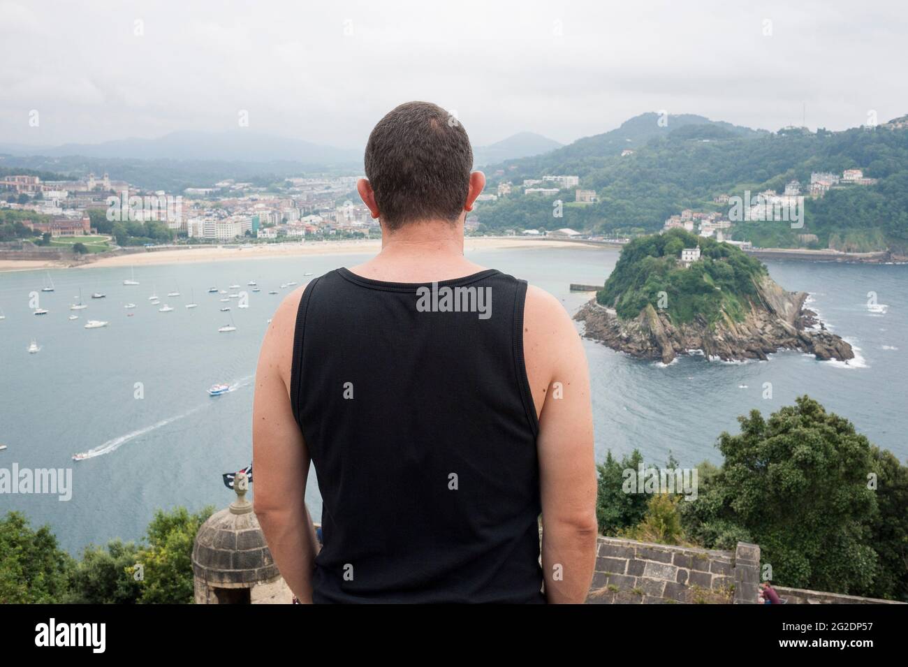 Looking at the view over the harbour in San Sabastian, Spain. Stock Photo