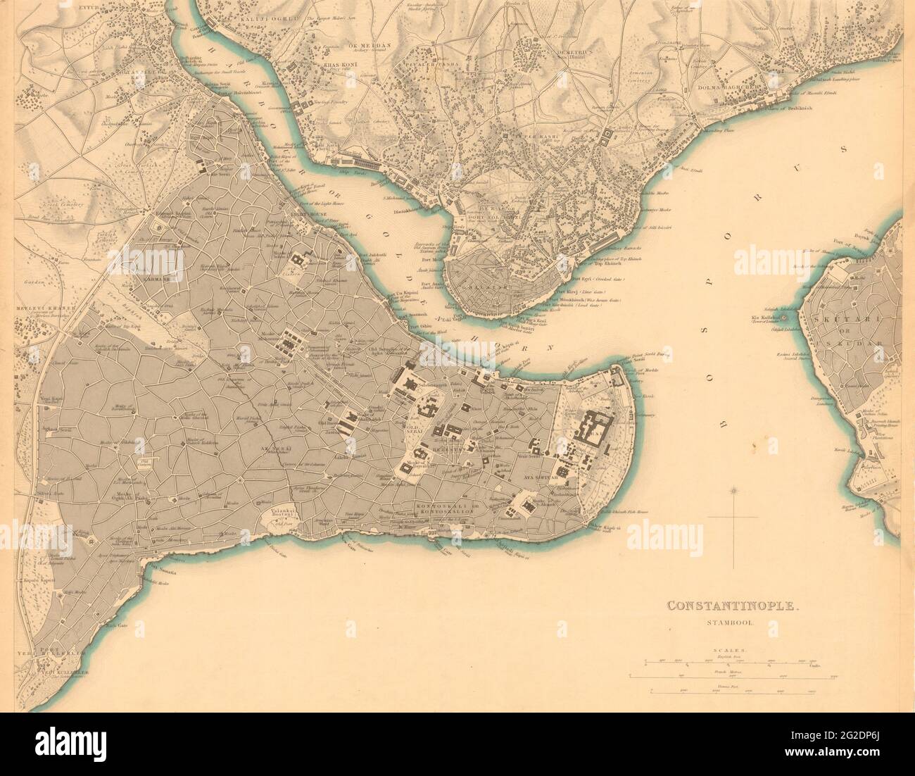 Constantinople Map, Map of Constantinople, Retro Map of Constantinople, Old Map of Constantinople, Vintage Map of Constantinople, Constantinople Plan Stock Photo