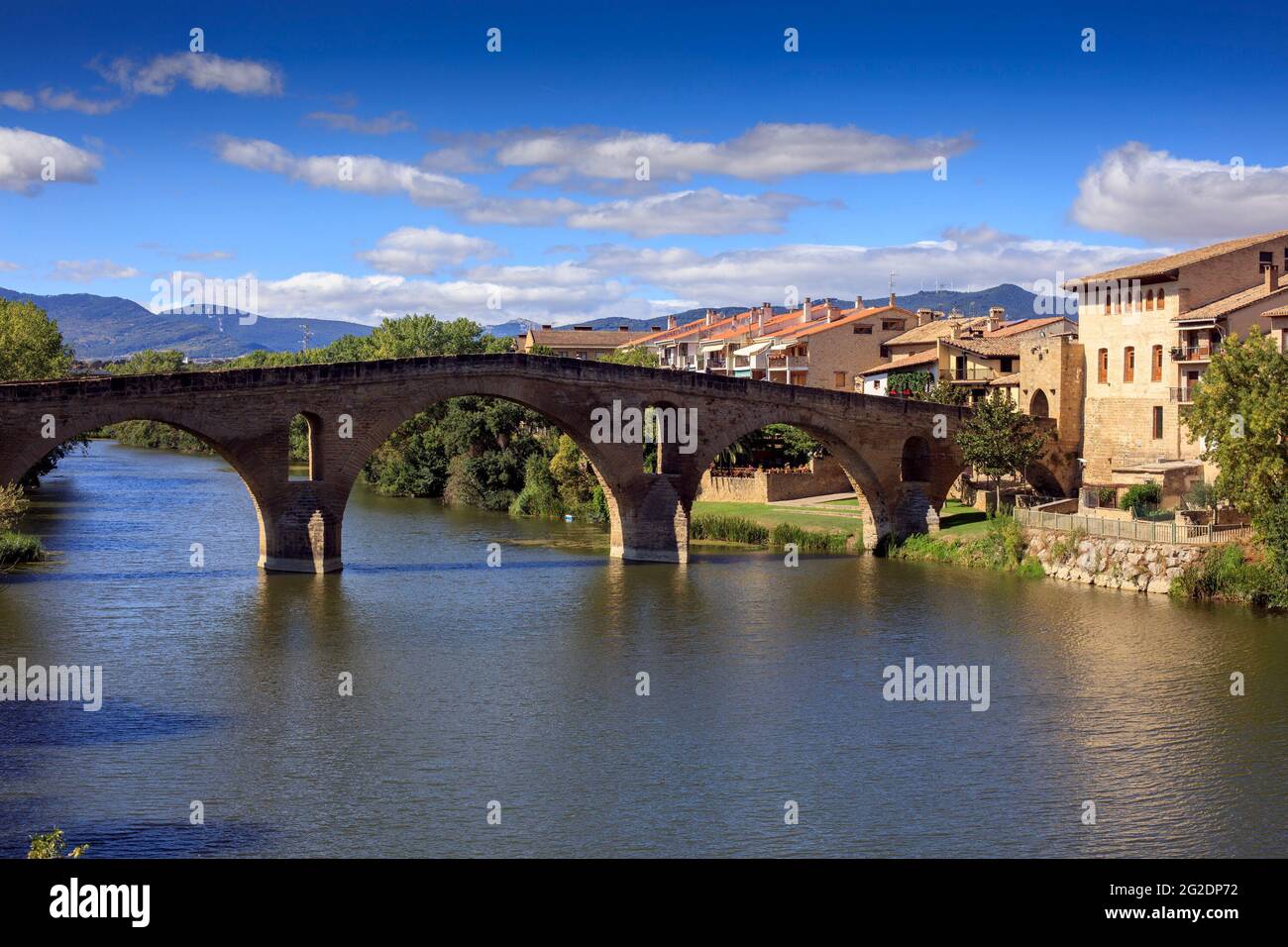 Puente la Reina Bridge over  the Arga river. Camino de Santiago. Saint Jacques Way. Navarra. Spain Stock Photo