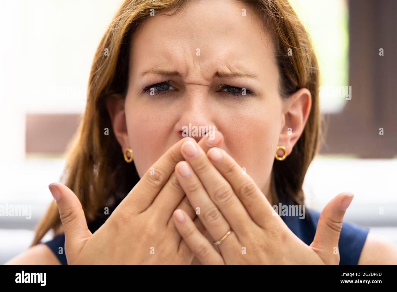 Bad Breath Smell Problem. Young Person Problem Stock Photo