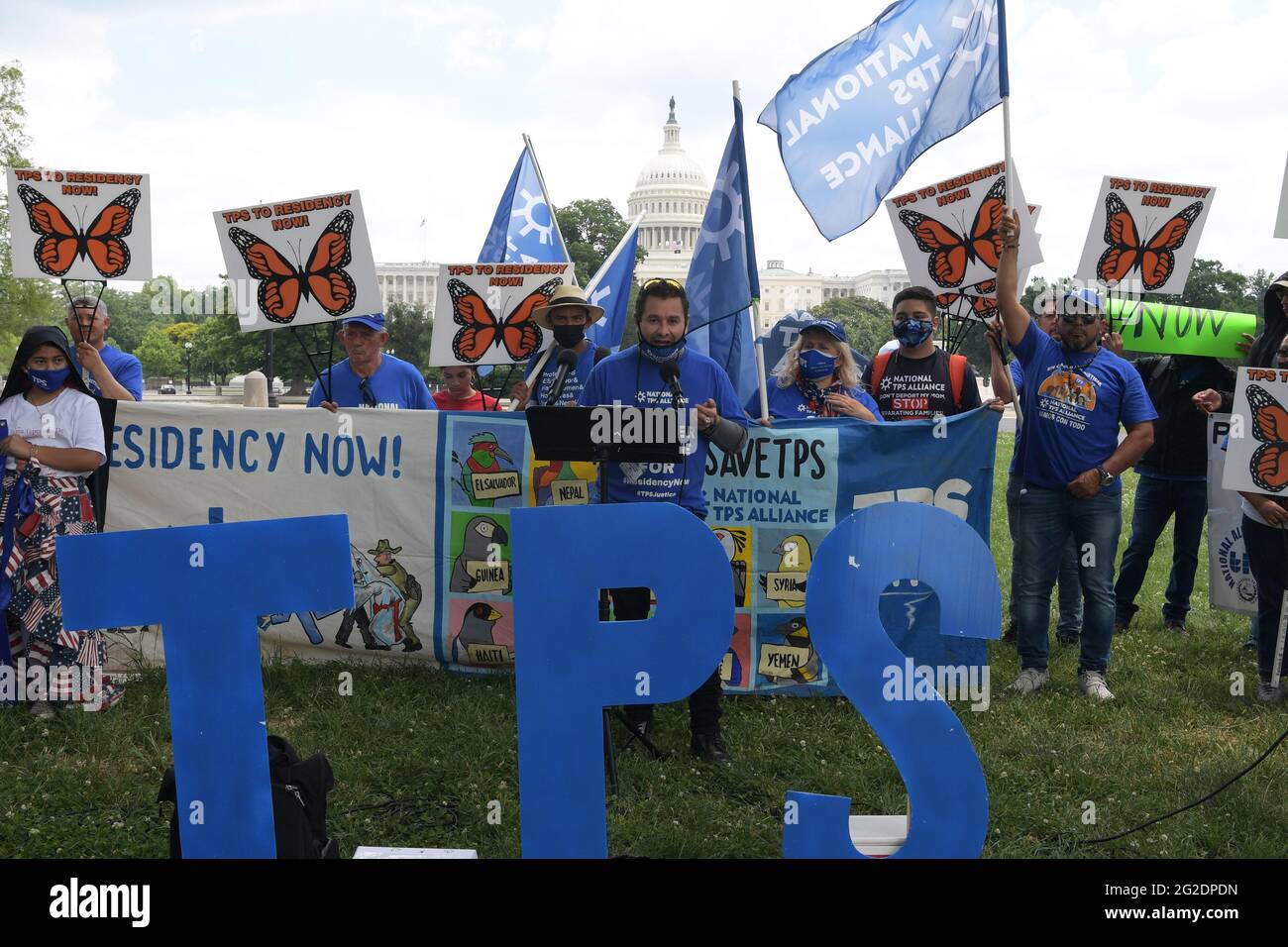 TPS holder activist Crimson Solano speaks during a rally to demand to  President Joe Biden a TPS with Residency Now as part of a national day of  action, on June 10, 2021