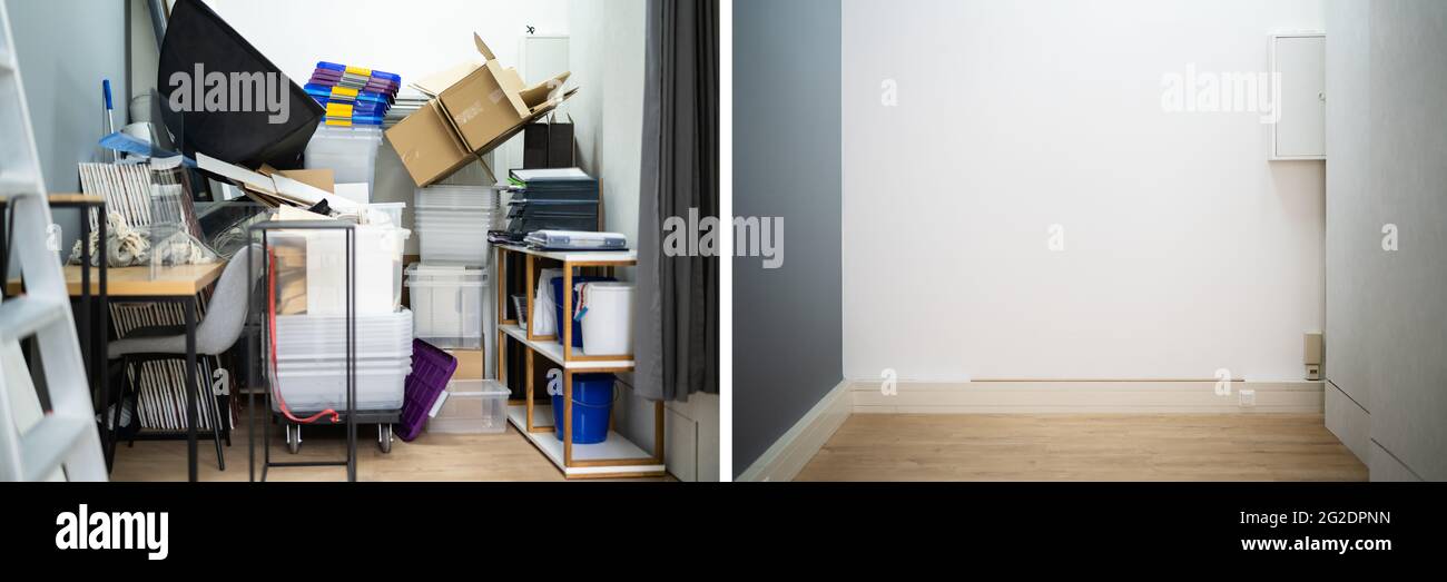 Before After Messy Room Declutter And Clearing Stock Photo - Alamy