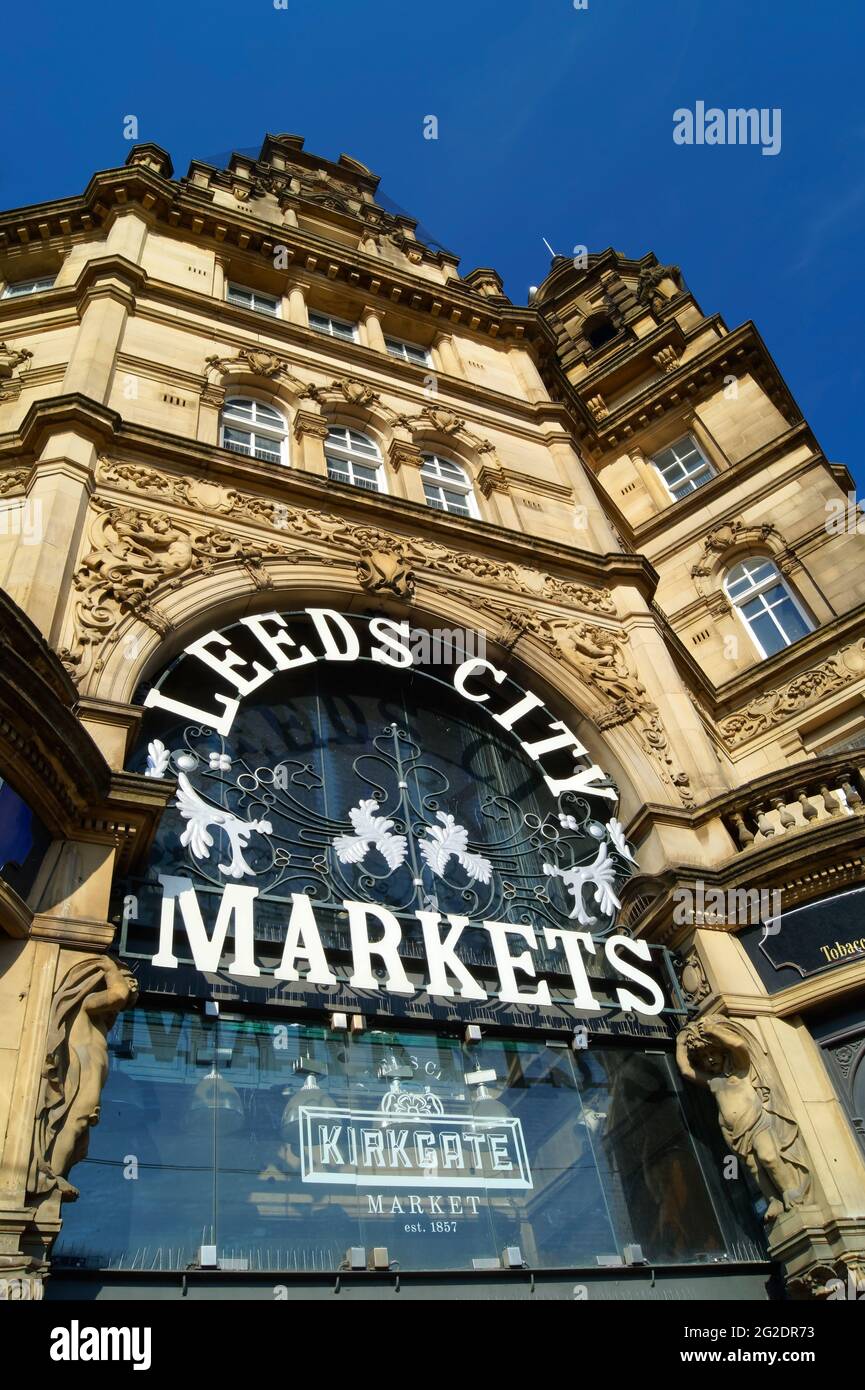 UK, West Yorkshire, Leeds, Kirkgate Market Entrance Stock Photo