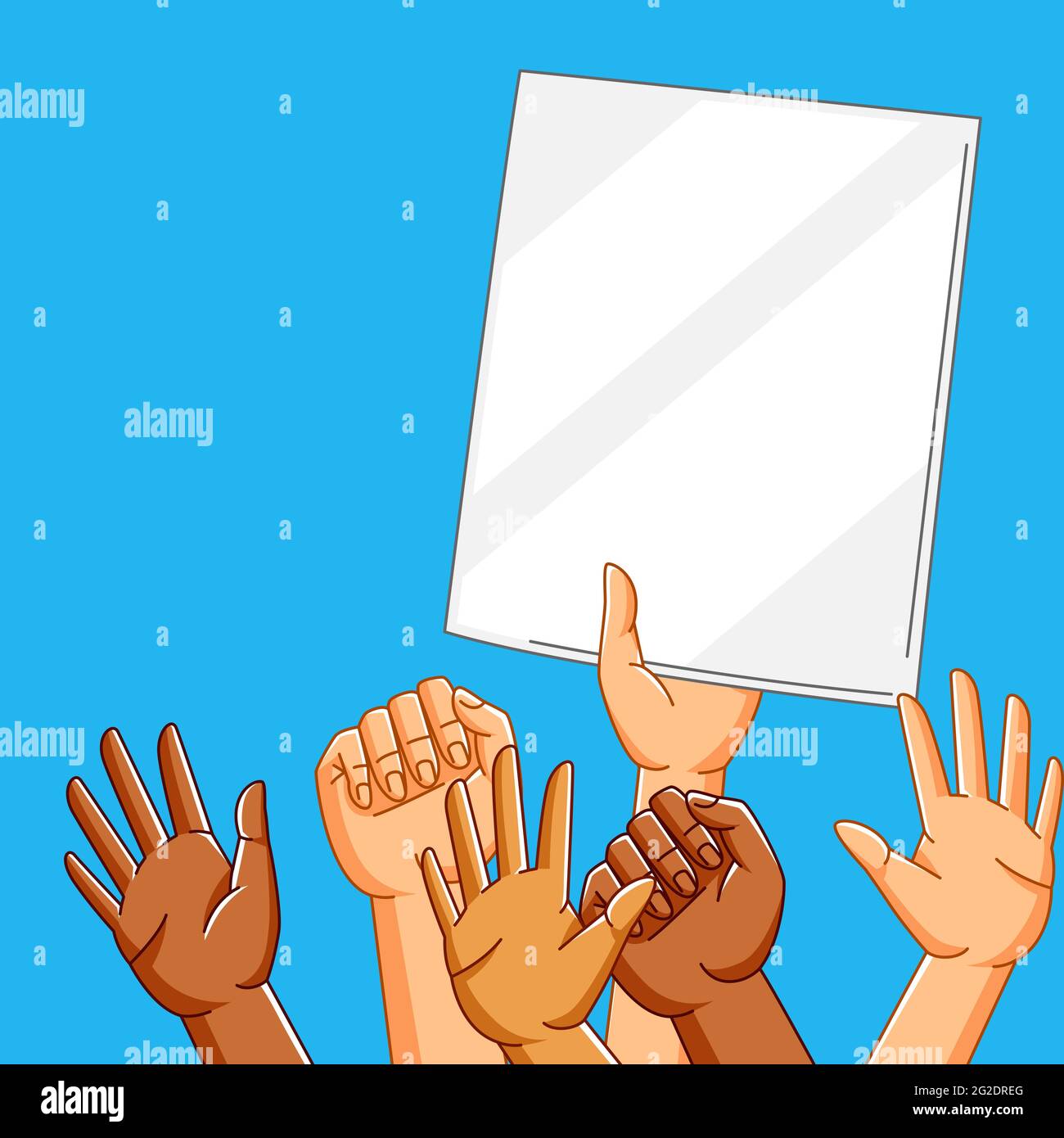 Illustration of people hands on demonstration or protest. Stock Vector