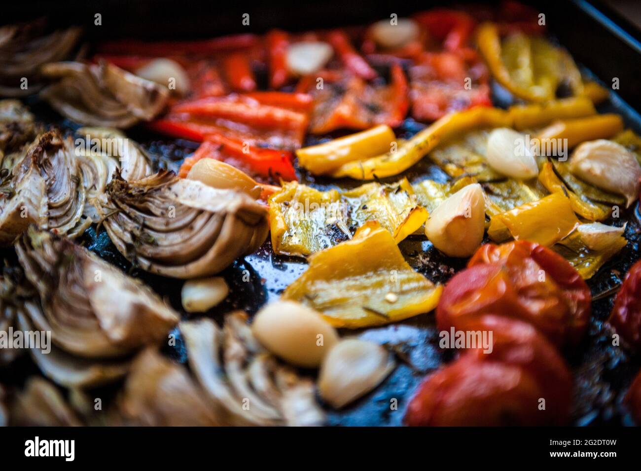Roasted Vegetables on Baking Sheet Stock Photo Alamy