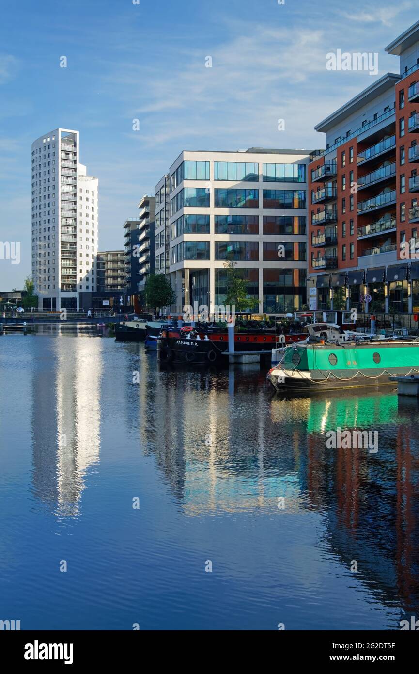 UK, West Yorkshire, Clarence House, Narrowboats, Apartments and Offices at Leeds Dock Stock