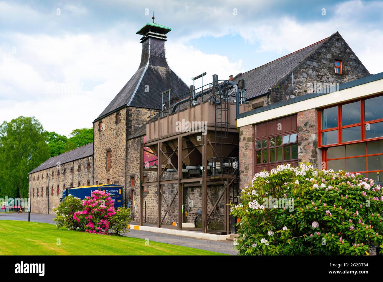 Exterior view of Dewar’s scotch whisky distillery in Aberfeldy, Perthshire, Scotland, UK Stock Photo