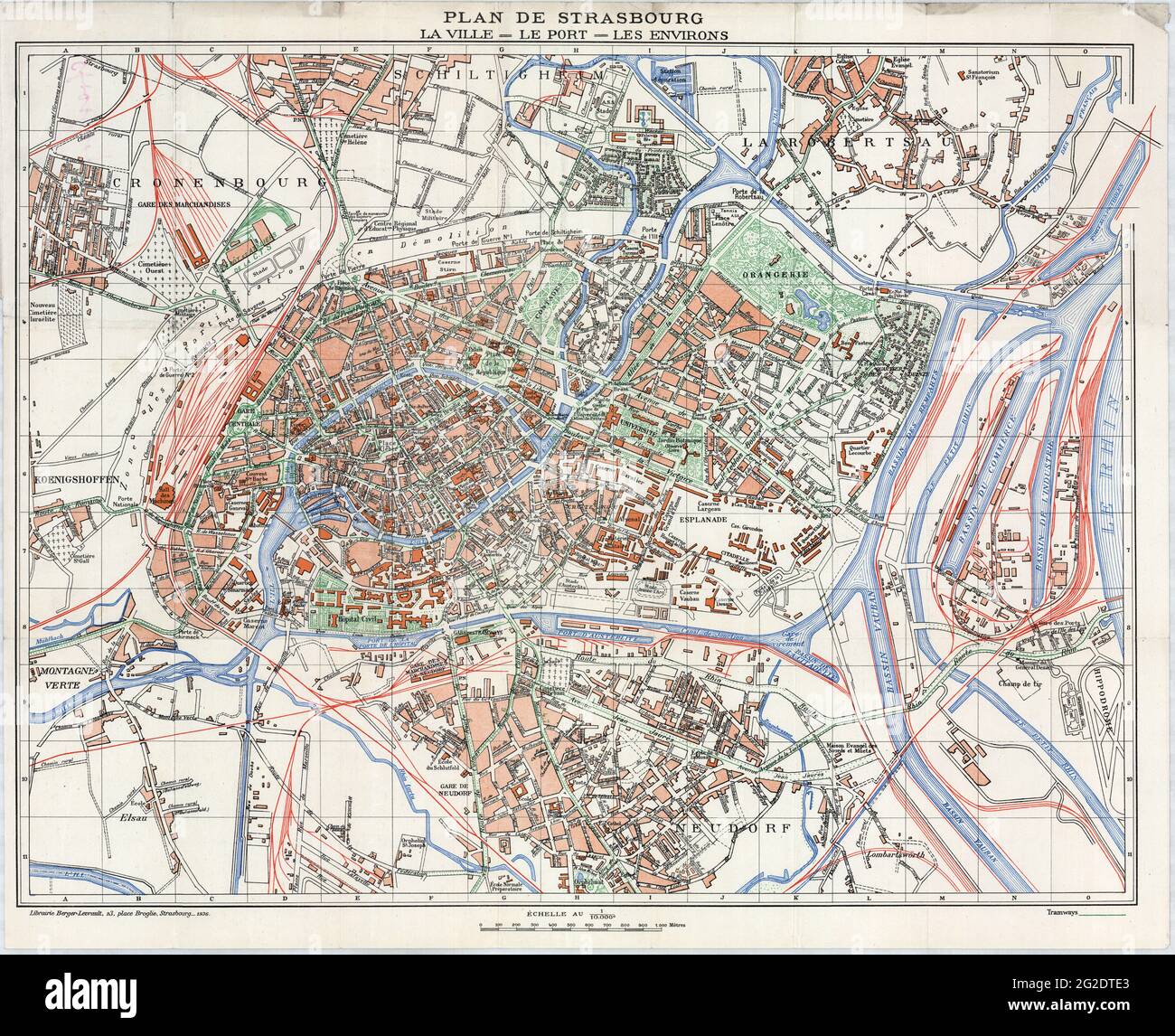 Old Map of Strasbourg, Strasbourg Map, Strasbourg Plan, Old Strasbourg Map, Retro Strasbourg Map, Vintage Strasbourg Map, Old Map, City Plan from 1936 Stock Photo