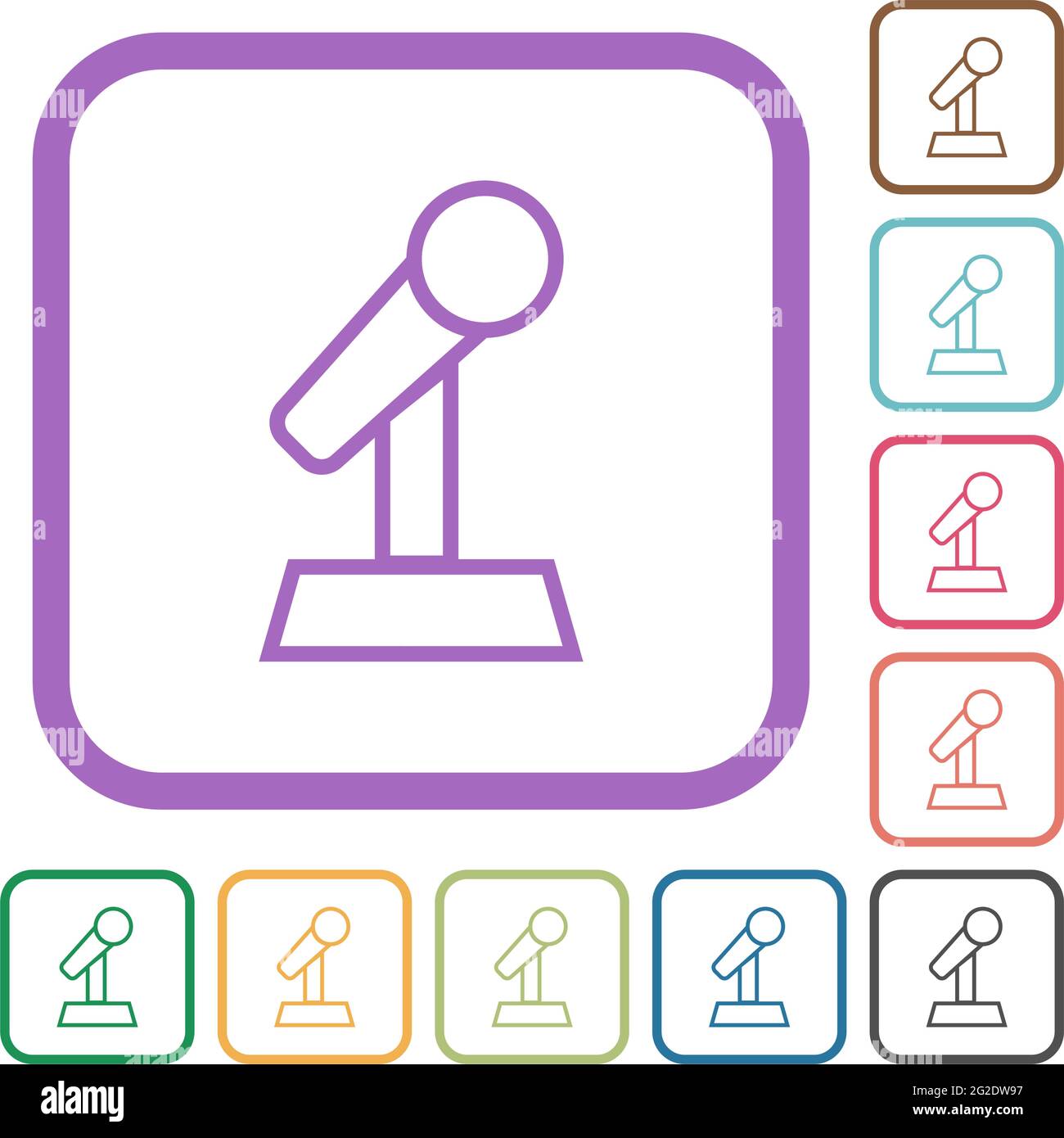 Microphone with stand outline simple icons in color rounded square ...
