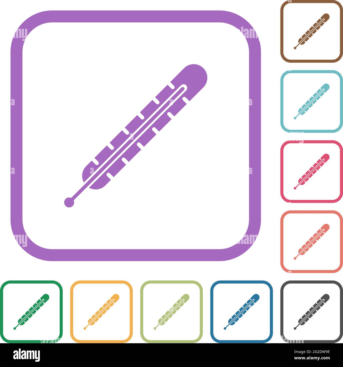 Fever thermometer simple icons in color rounded square frames on white ...