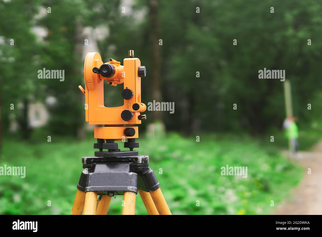 modern theodolite at work close up on blurred background outdoors Stock ...