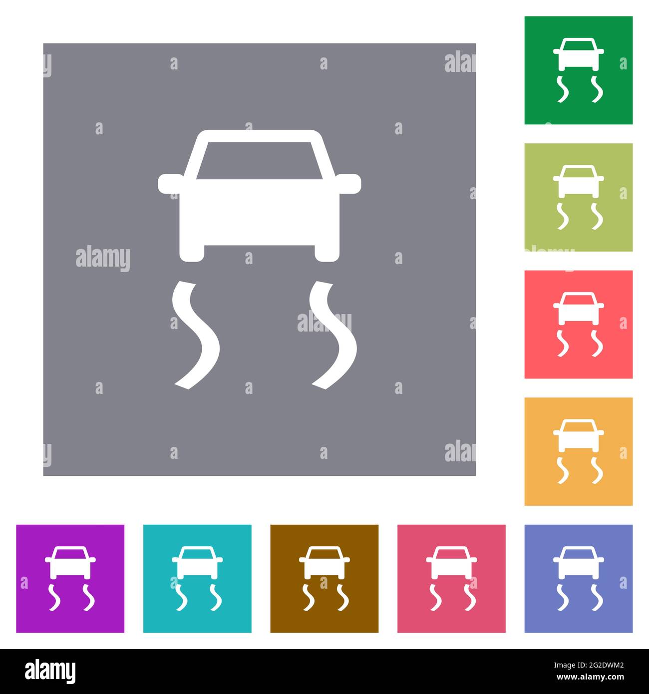 Slippery road dashboard indicator flat icons on simple color square