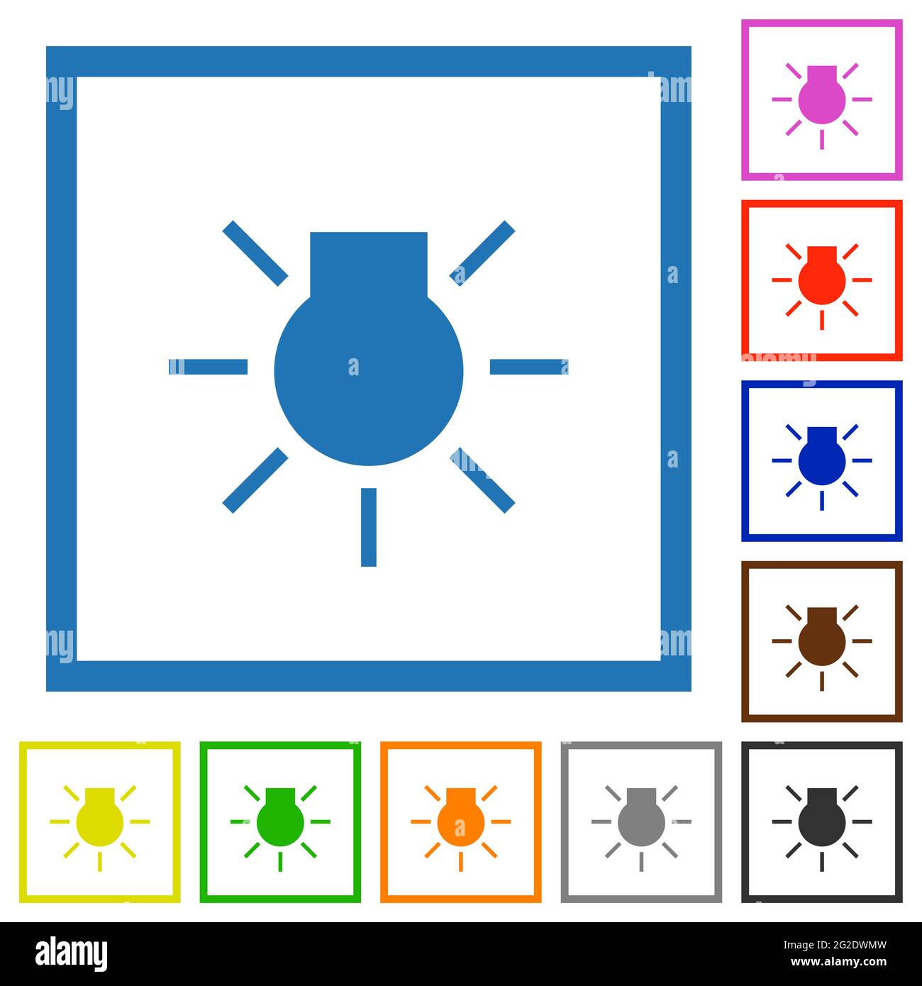 Car parking lights indicator flat color icons in square frames on white
