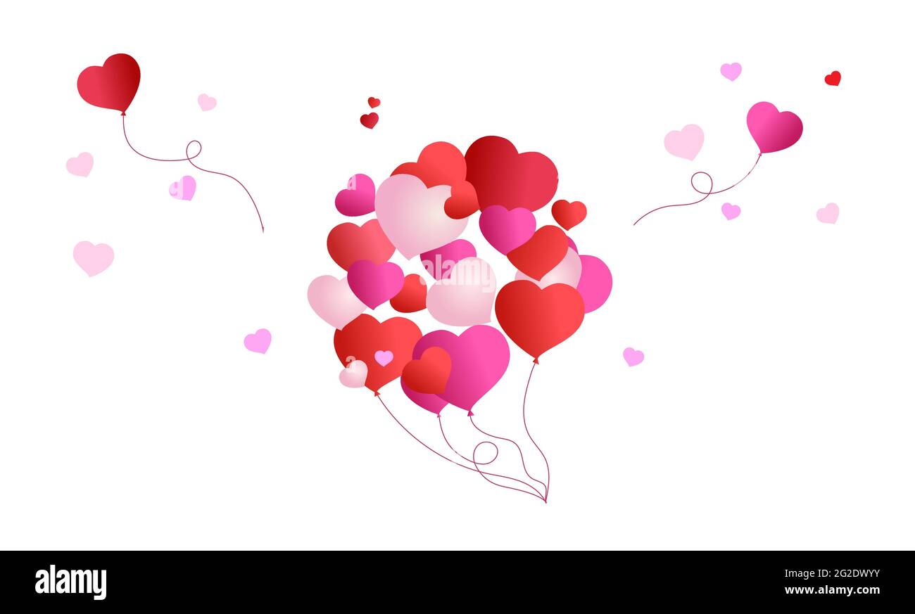 Background Valentines day or birthday card. Red and pink balloons fly ...