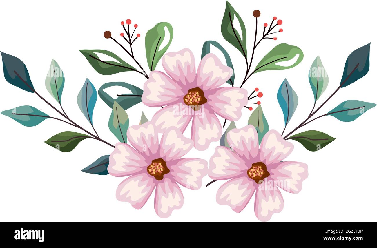light pink flowers with leaves Stock Vector Image & Art - Alamy