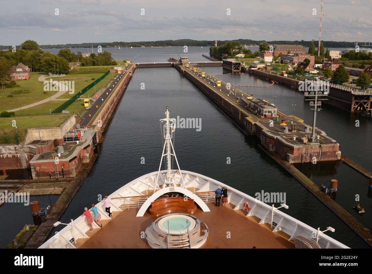 KIEL, GERMANY; EXITING THE KIEL CANAL TO THE BALTIC SEA Stock Photo