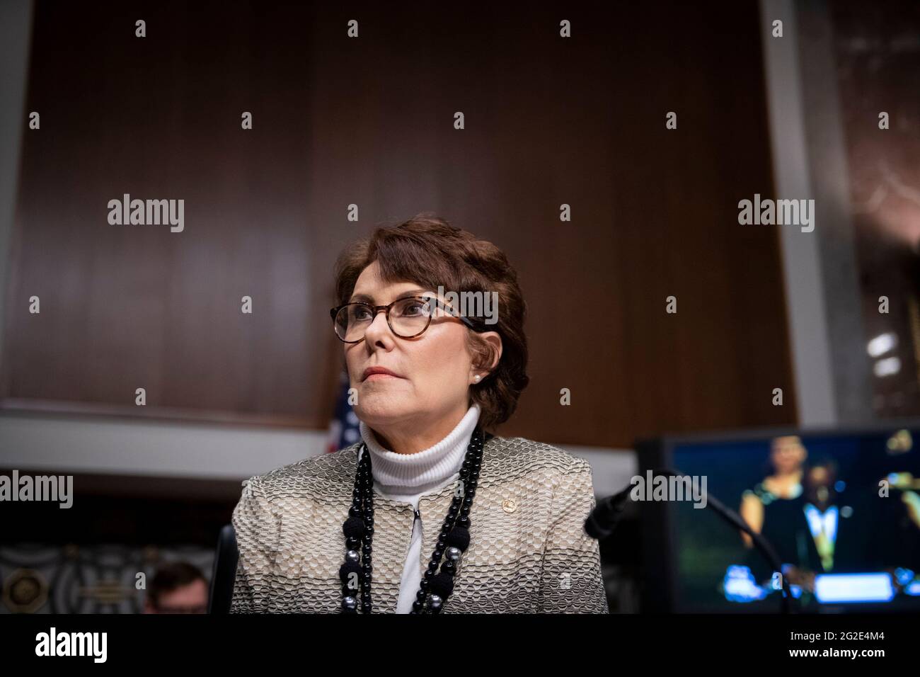 United States Senator Jacky Rosen (Democrat of Nevada) listens to the panel during a Senate Committee on Armed Services hearing to examine the Department of Defense budget posture in review of the Defense Authorization Request for fiscal year 2022, in the Dirksen Senate Office Building in Washington, DC, Thursday, June 10, 2021. Credit: Rod Lamkey/CNP /MediaPunch Stock Photo