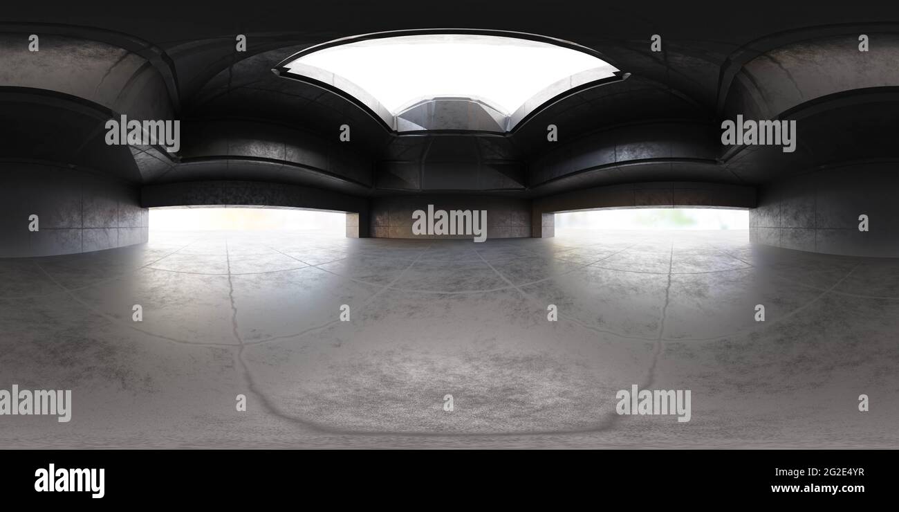 360 degree spherical seamless panorama abstract empty concrete room interior studio hall 3d rendering illustration hdri hdr vr style Stock Photo