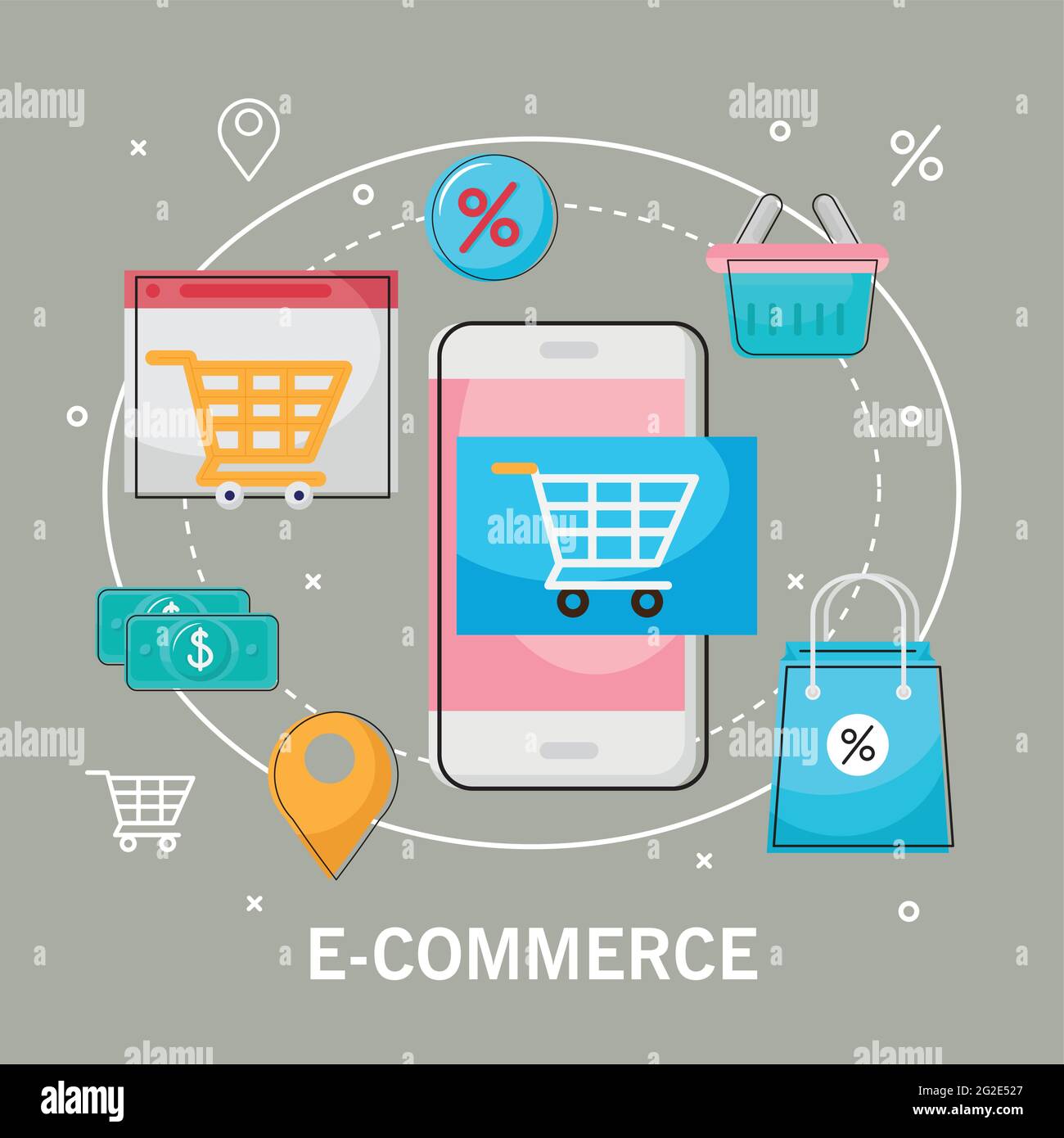 shopping cart on smartphone with icon collection Stock Vector Image ...