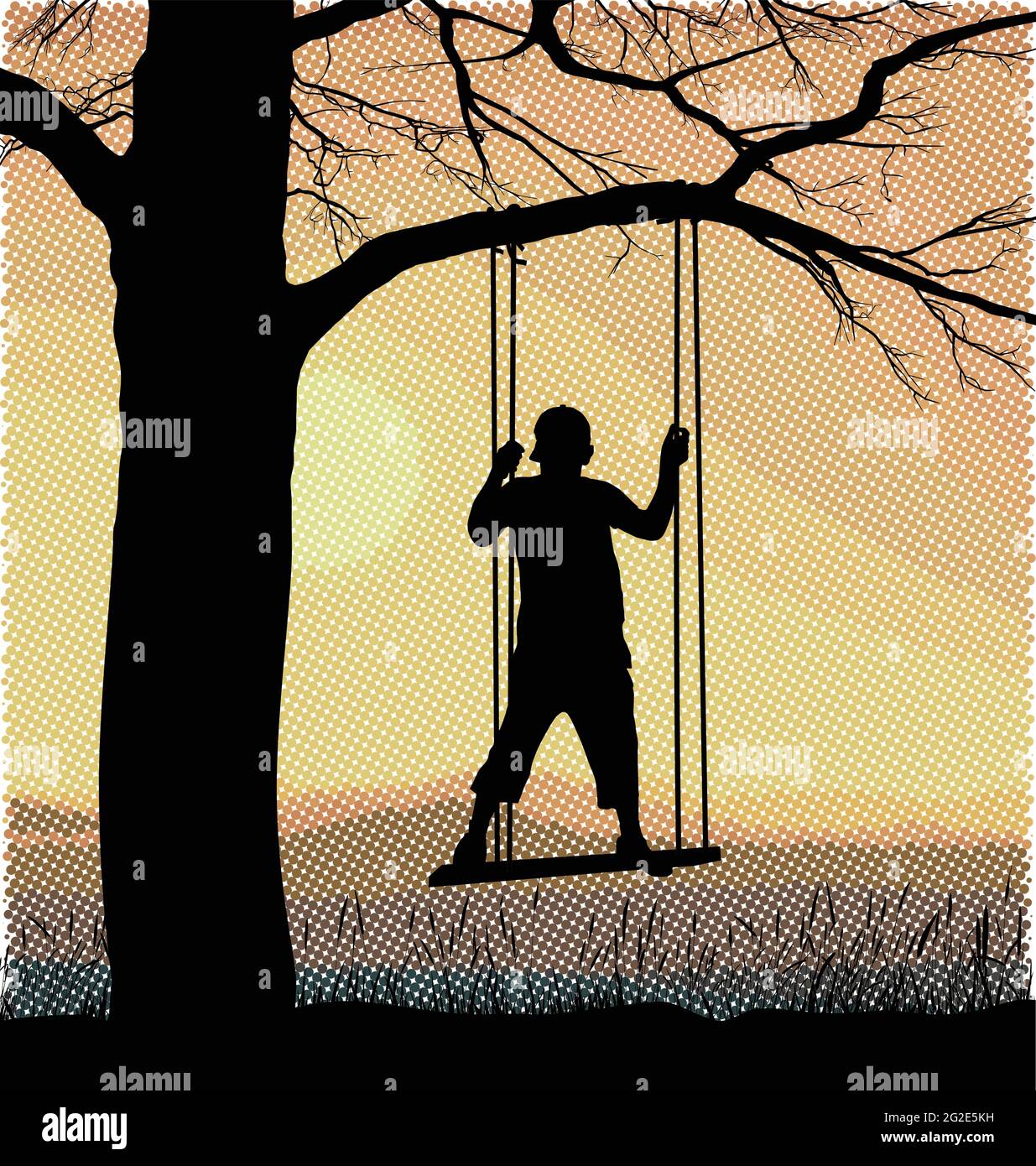 Boy on a tree swing Stock Vector