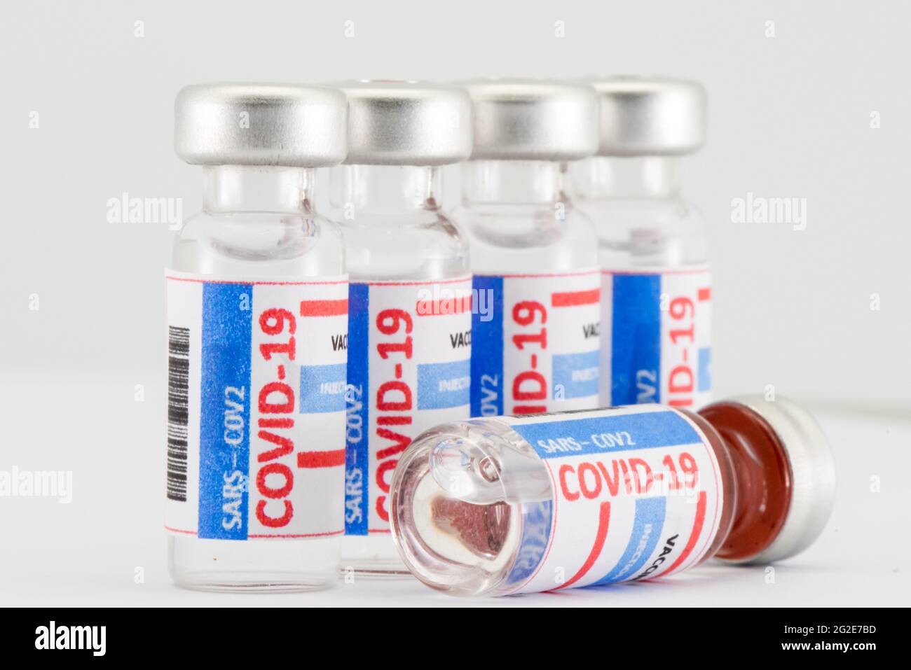 Bottles vial of Covid-19 coronavirus vaccine in a research medical lab ...