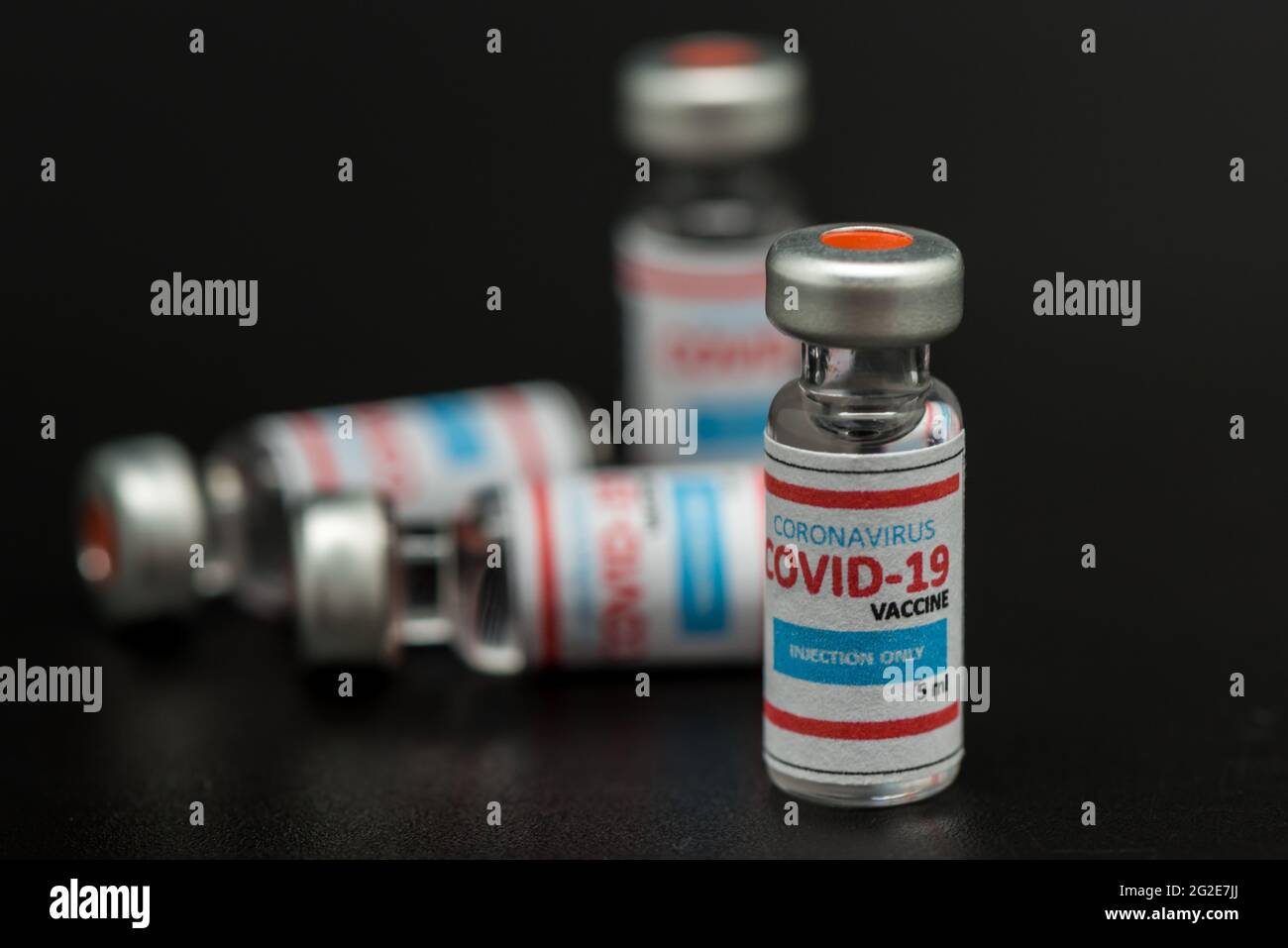 Bottles vial of Covid-19 coronavirus vaccine in a research medical lab ...
