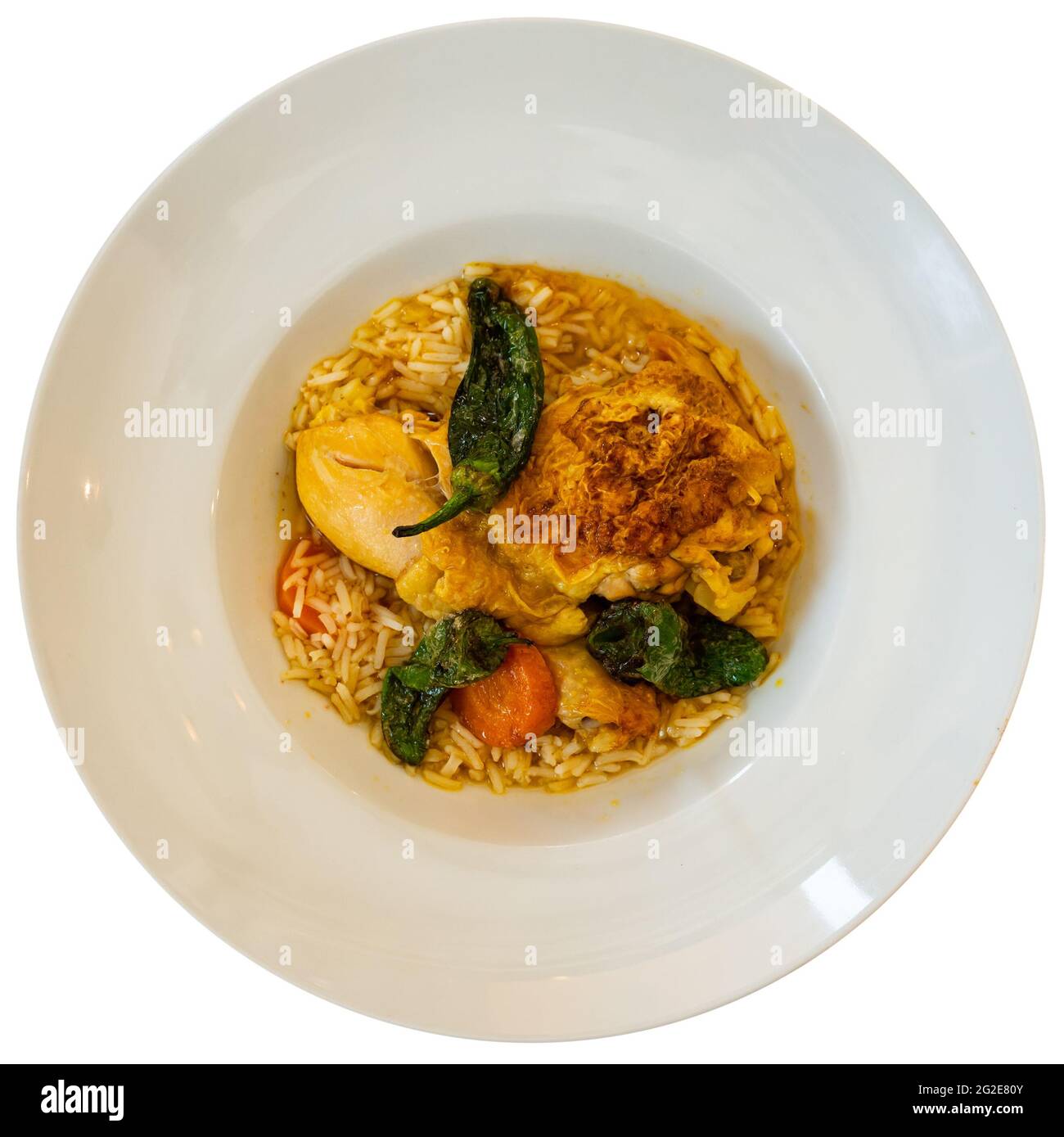 Traditional French cuisine, chicken thigh curry with rice Stock Photo