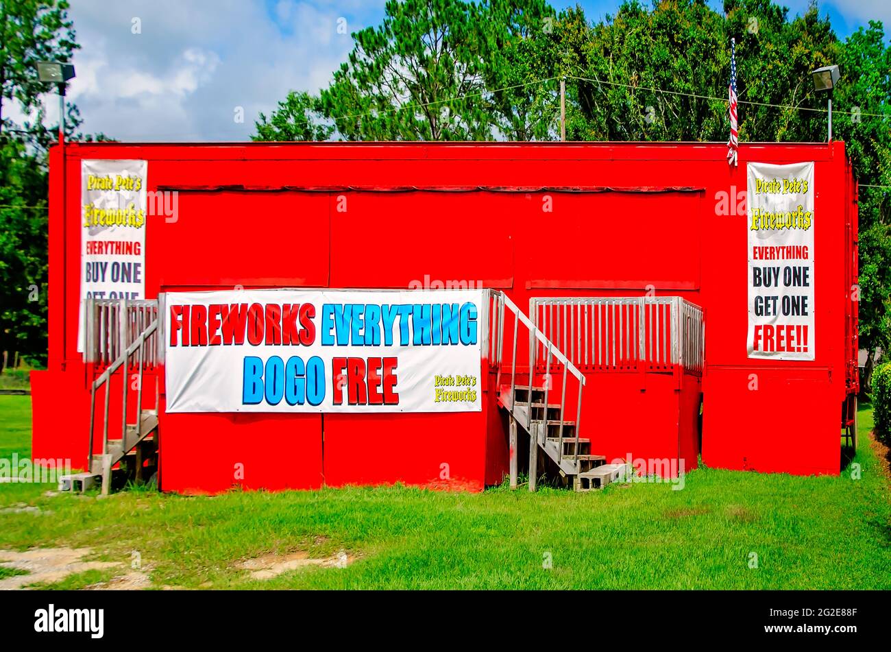 Pirate Pete’s fireworks stand is pictured, June 9, 2021, in Grand Bay, Alabama. Roadside