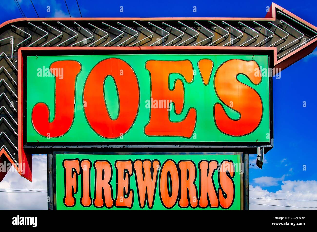 Joe’s Fireworks is pictured, June 9, 2021, in Theodore, Alabama. Roadside fireworks stands are a popular sight in the American South. Stock Photo