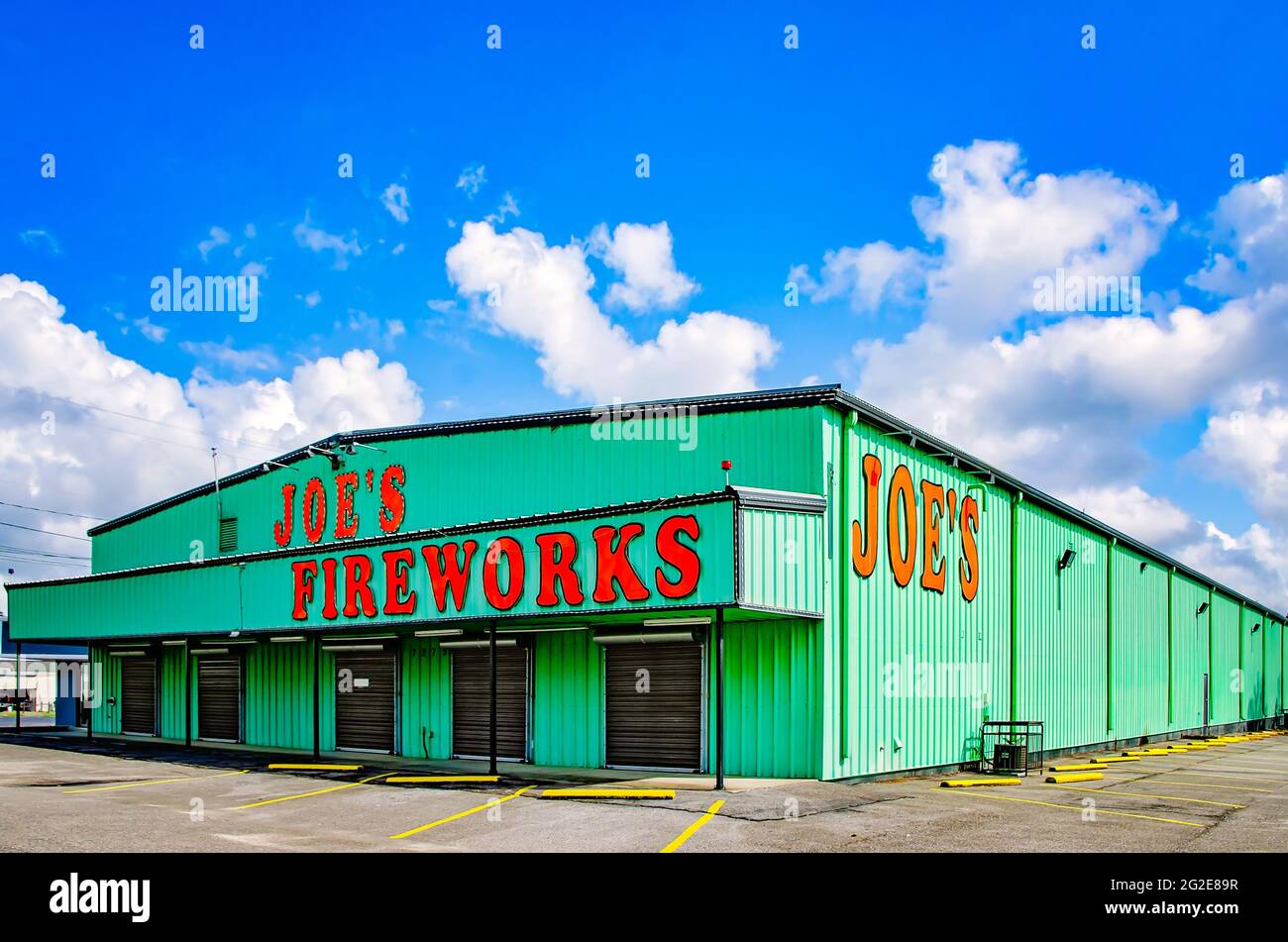 Joe’s Fireworks is pictured, June 9, 2021, in Theodore, Alabama. Roadside fireworks stands are a popular sight in the American South. Stock Photo