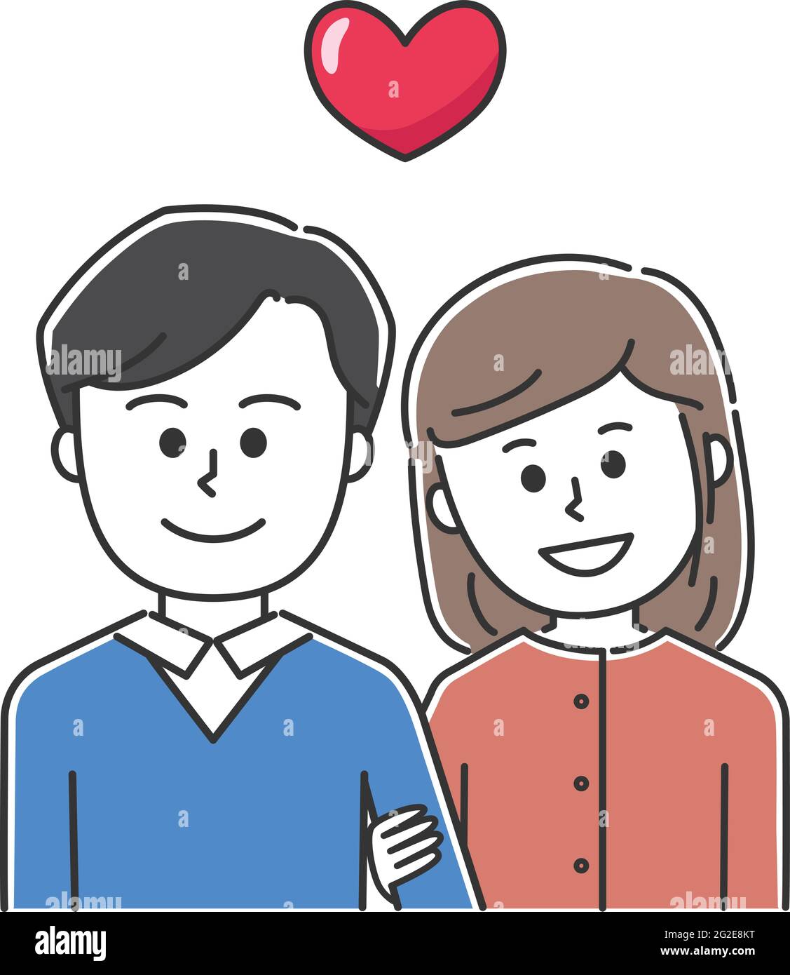 Lovely young couple walking with arms linked. Vector illustration