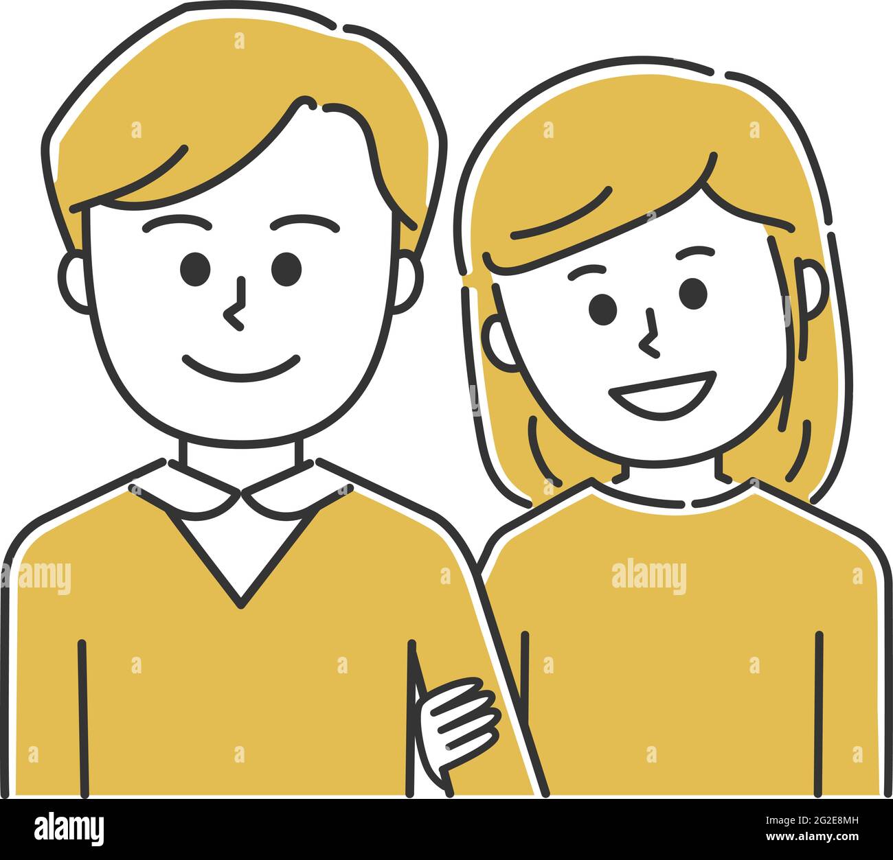 Lovely young couple walking with arms linked. Vector illustration