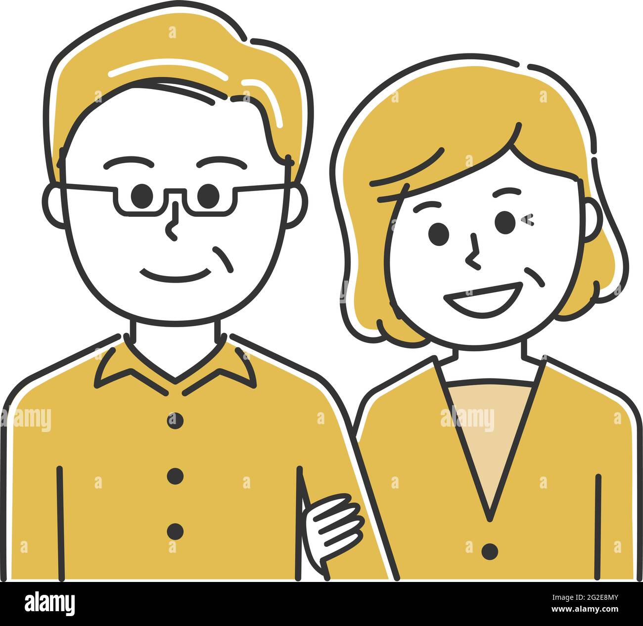 Lovely senior couple walking with arms linked. Vector illustration isolated on white background. Stock Vector