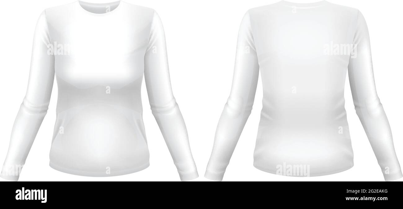 Blank white long sleeve shirt template. Front and back views.  Photo-realistic vector illustration Stock Vector Image & Art - Alamy