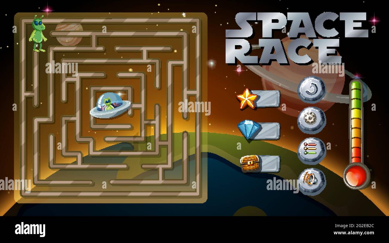 Maze game with space theme template illustration Stock Vector Image ...