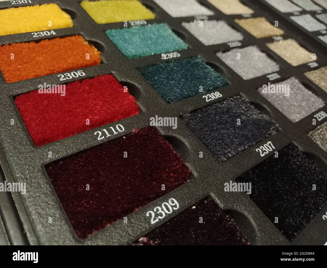 Sliced pieces of carpet. Samples of flooring. Home carpet Stock Photo