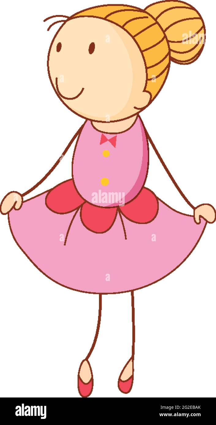 Cute girl cartoon character in hand drawn doodle style isolated