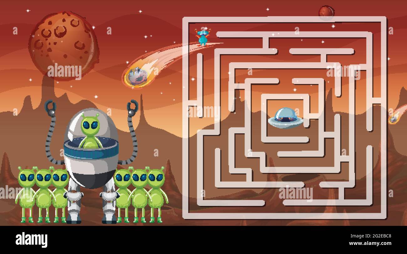 Maze game with space theme template illustration Stock Vector Image ...