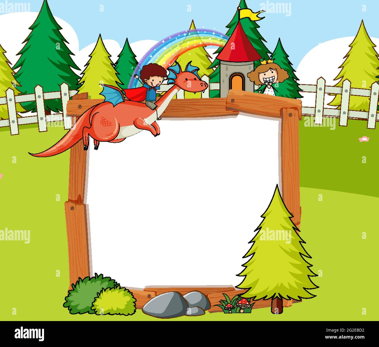 Blank banner in the forest scene with fairy tales cartoon character and ...