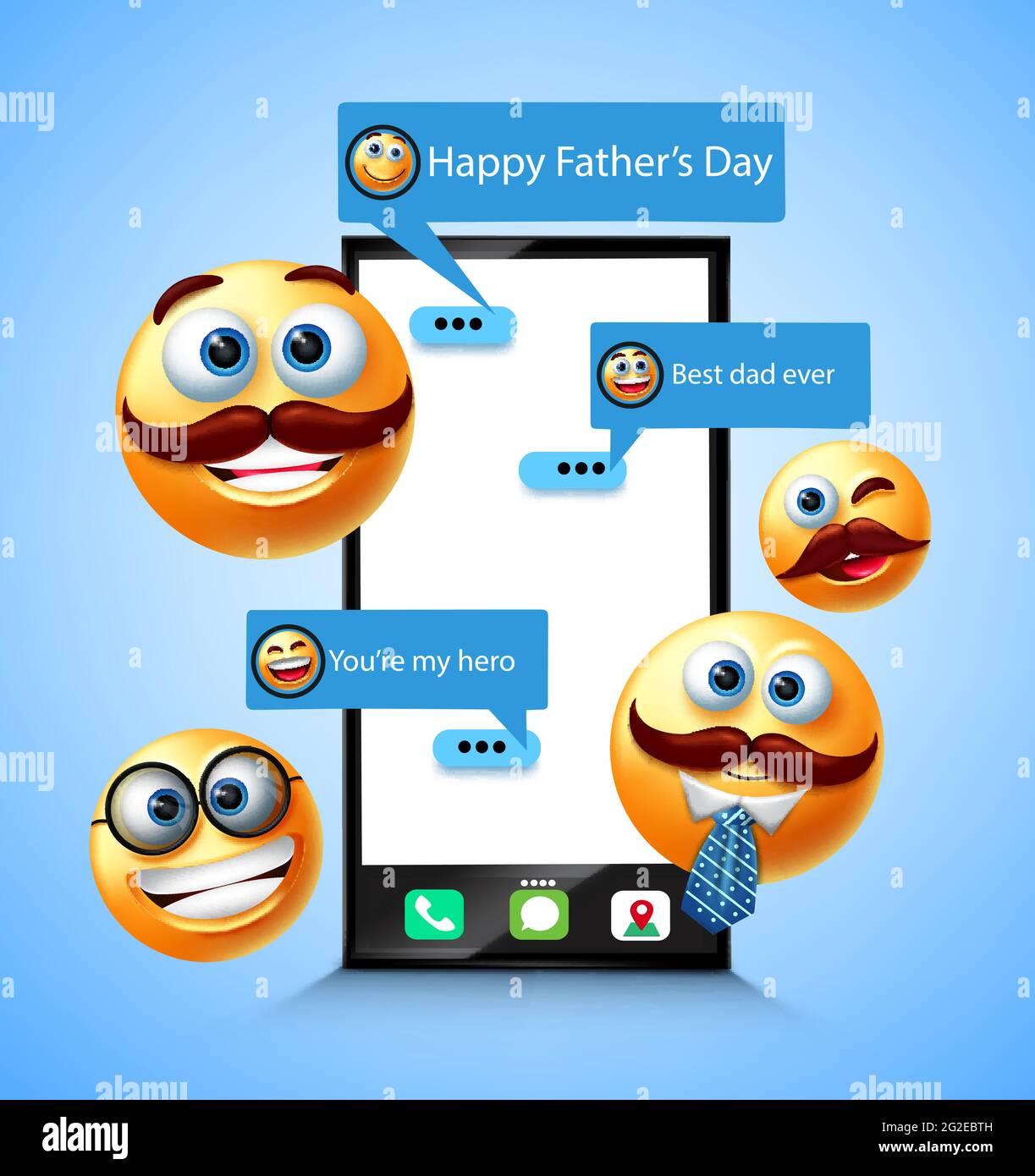 Fathers day emoji vector design. Happy father's day text in mobile