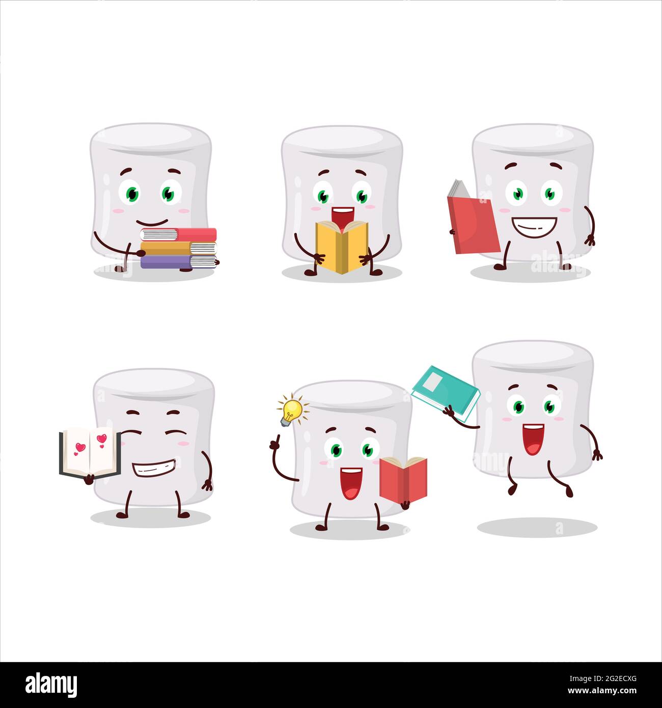 A picture of marshmallow cartoon character concept reading an amusing book. Vector illustration ...