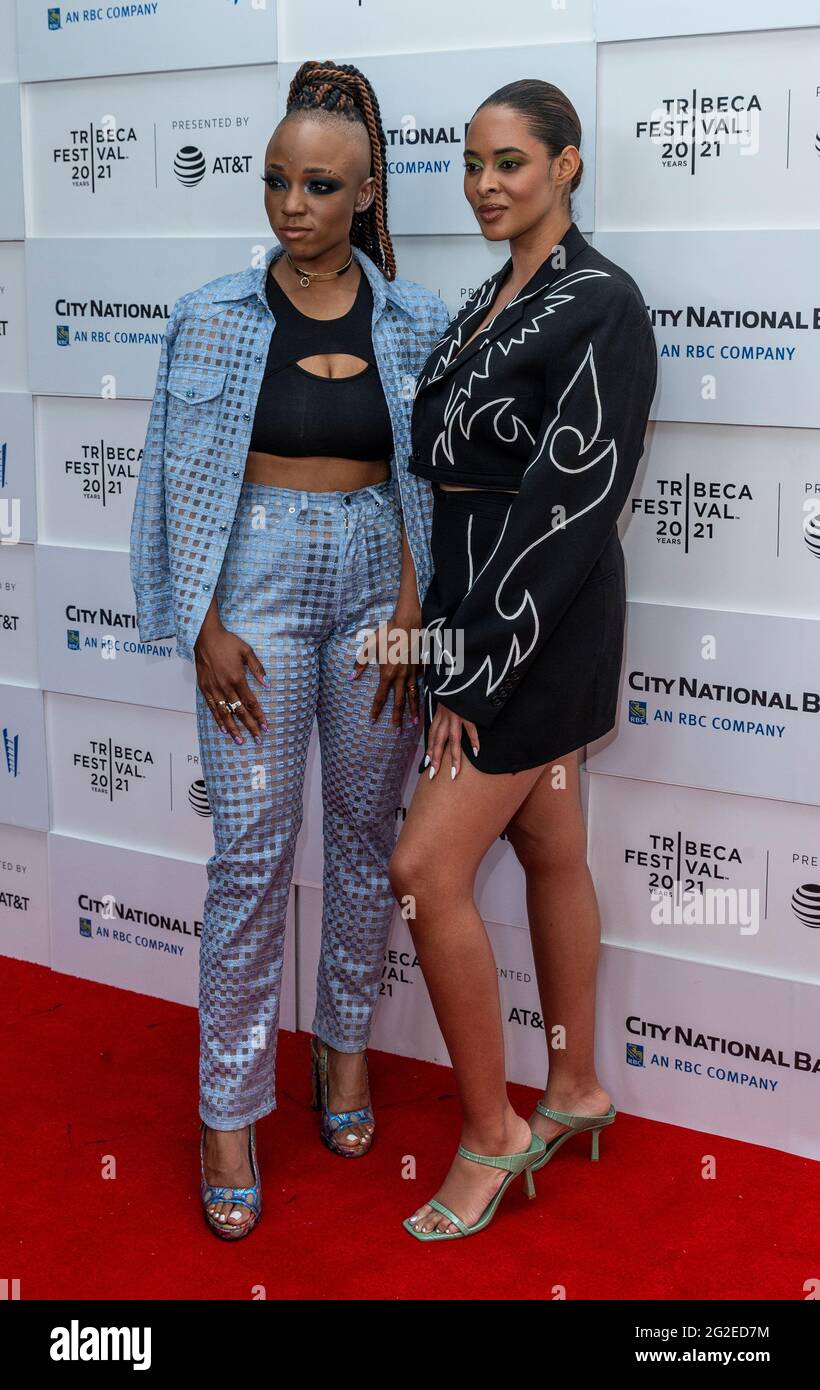 New York, NY - June 10, 2021: Directors Nneka Ohuorah and Giselle Bailey pose at The Legend of the Underground premiere at Tribeca Film Festival at Waterfront Plaza, Battery Park City Stock Photo