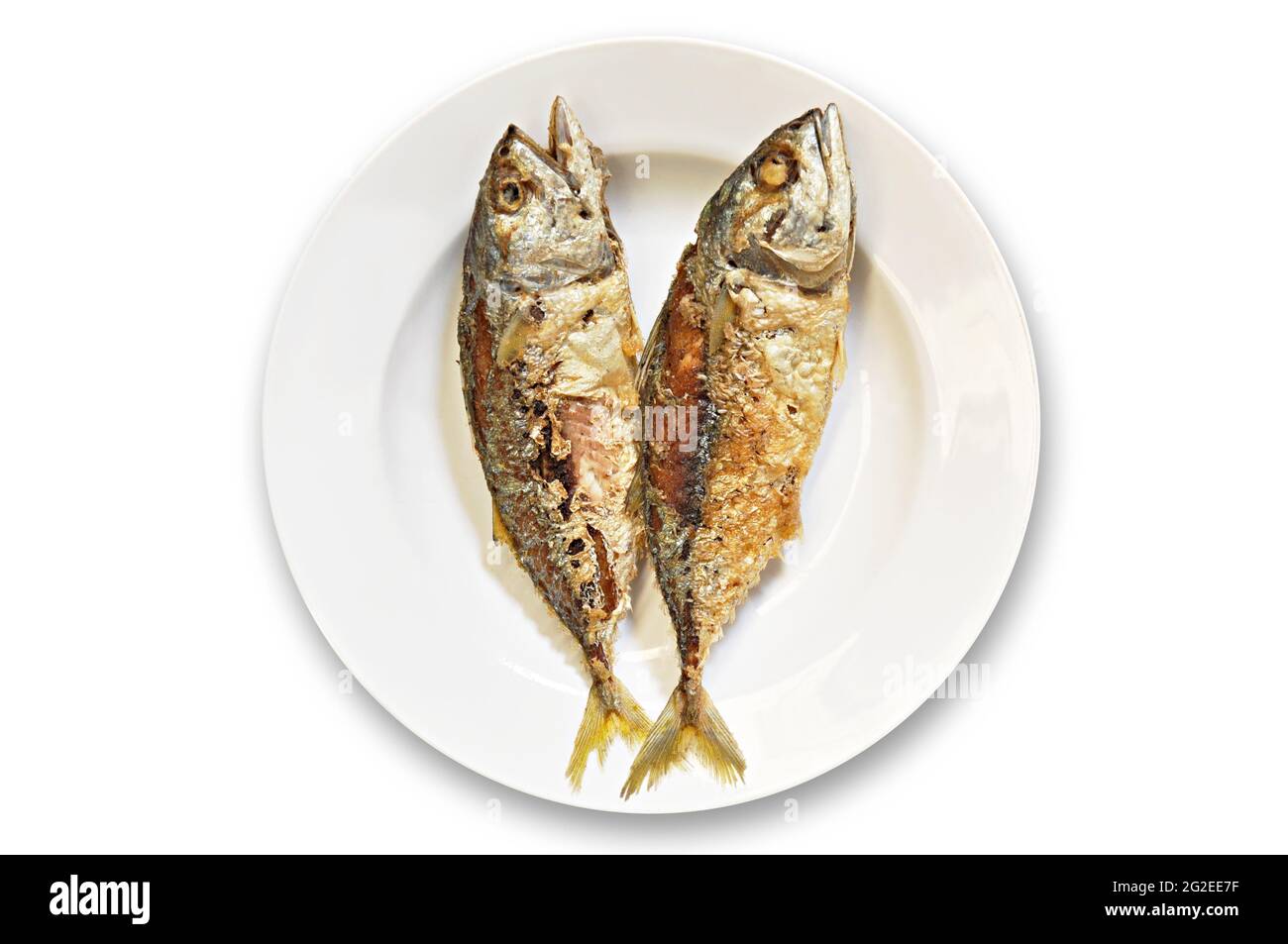 Thai style fried mackerel fish in white dish Stock Photo