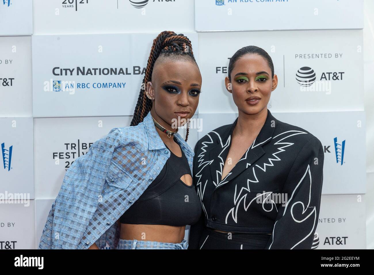 New York, United States. 10th June, 2021. Directors Nneka Ohuorah and Giselle Bailey pose at The Legend of the Underground premiere at Tribeca Film Festival at Waterfront Plaza, Battery Park City (Photo by Lev Radin/Pacific Press) Credit: Pacific Press Media Production Corp./Alamy Live News Stock Photo