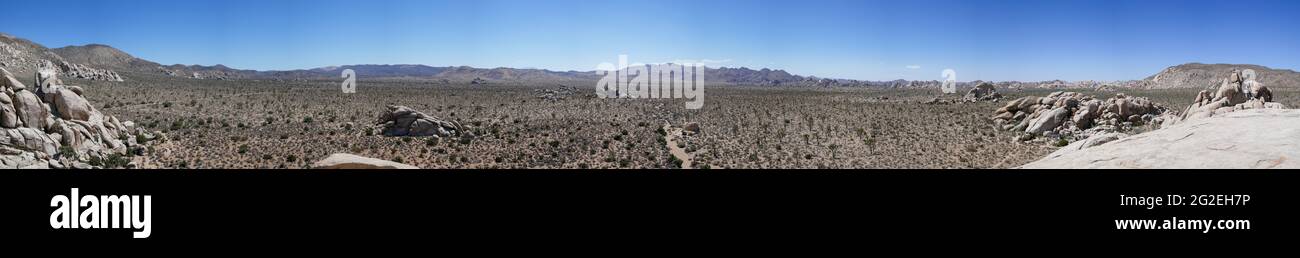 Panoramic view from top of granite mounds create an amazing landscape in Joshua Tree National Park 70 megapixels Stock Photo